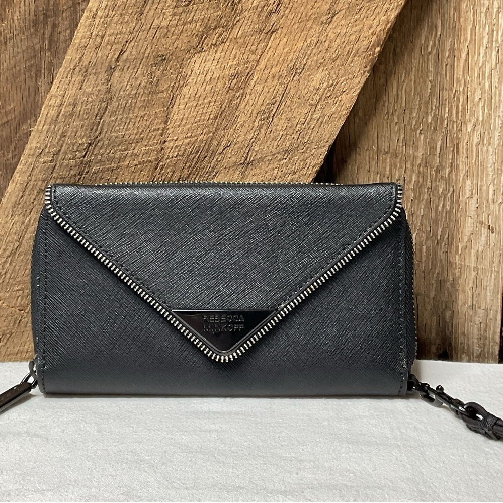 Rebecca Minkoff Black Crossgrain Medium iPhone Wallet Wristlet